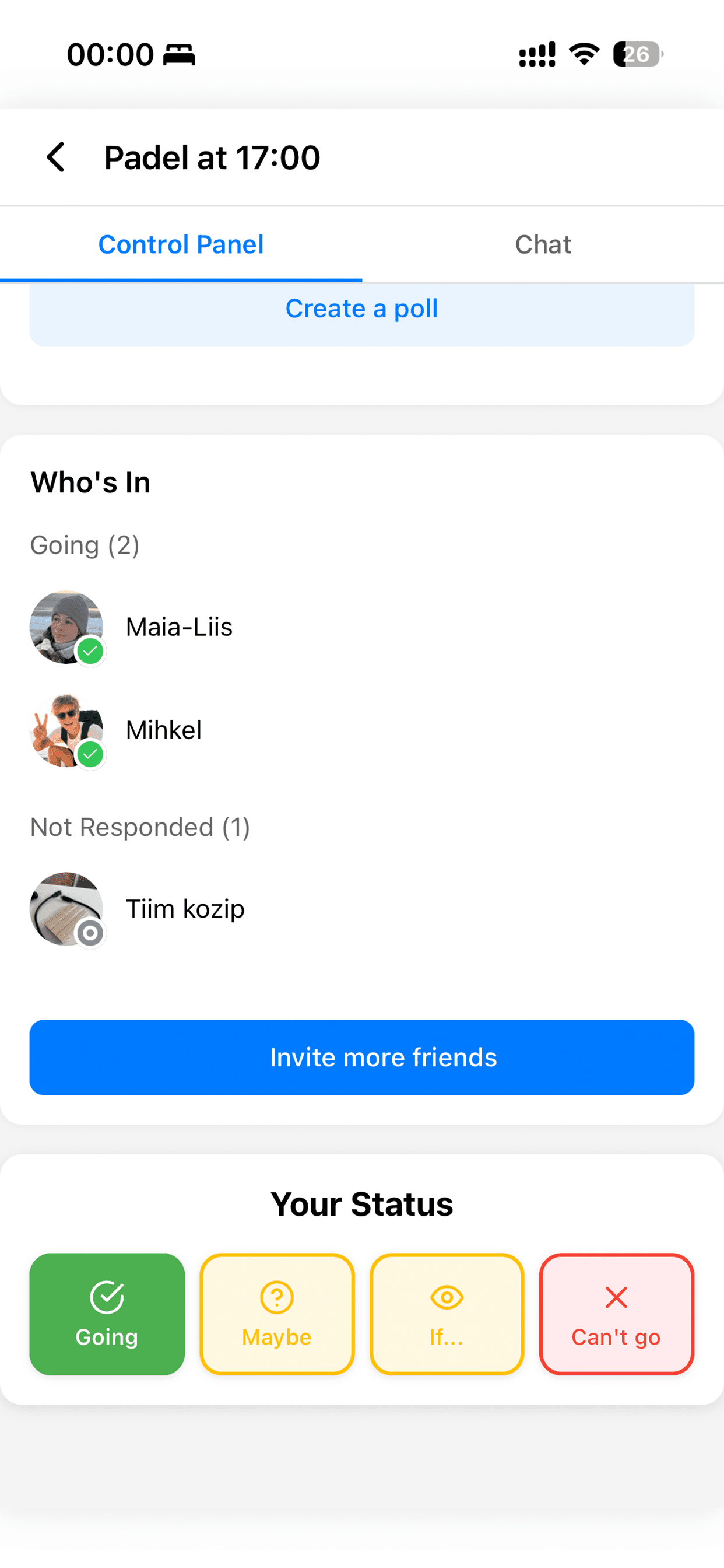 Plan attendance with going, maybe, and can't go